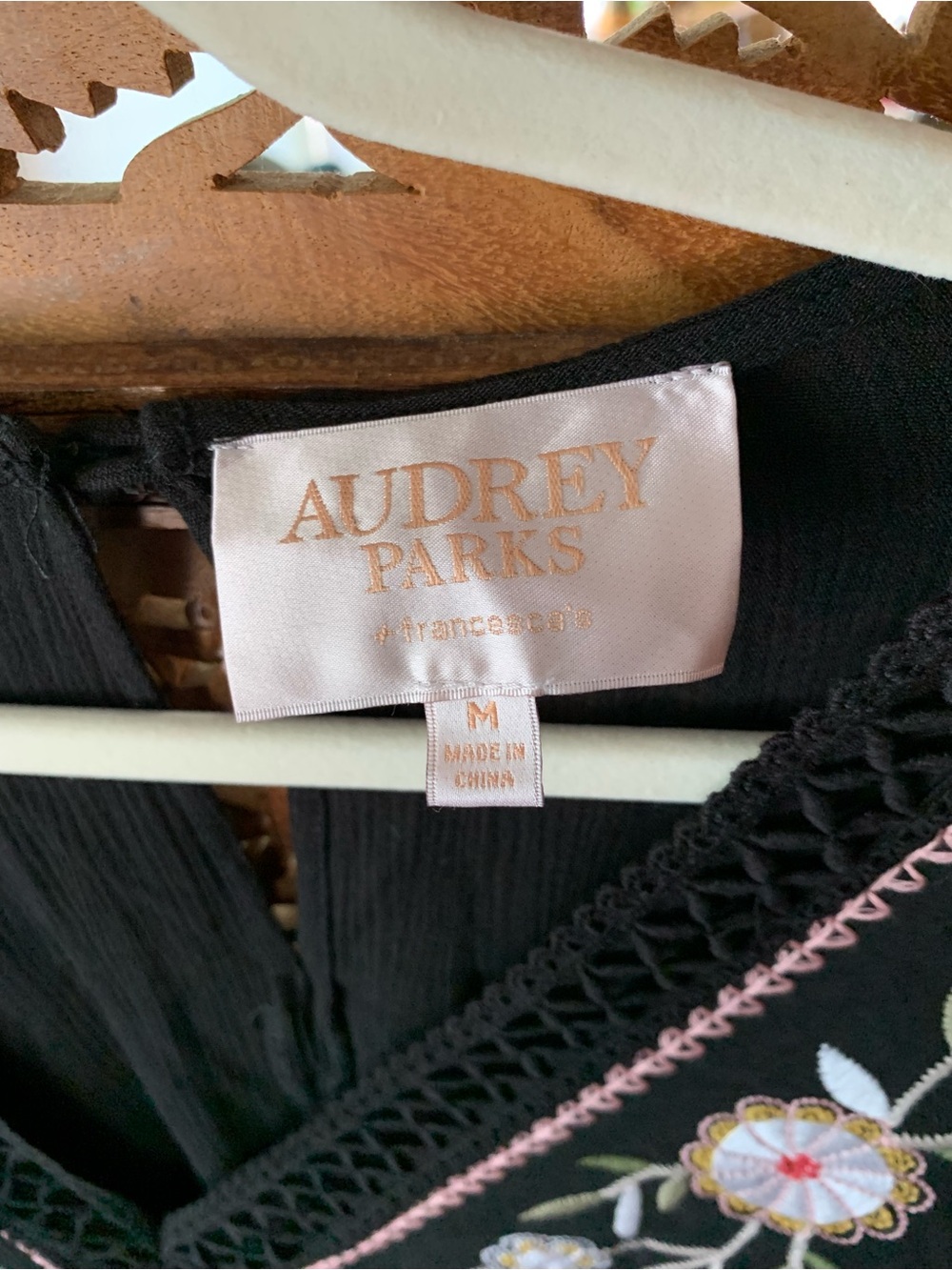 Black Embroidered V-Neck Tunic with Floral Detail - Picture 2 of 5